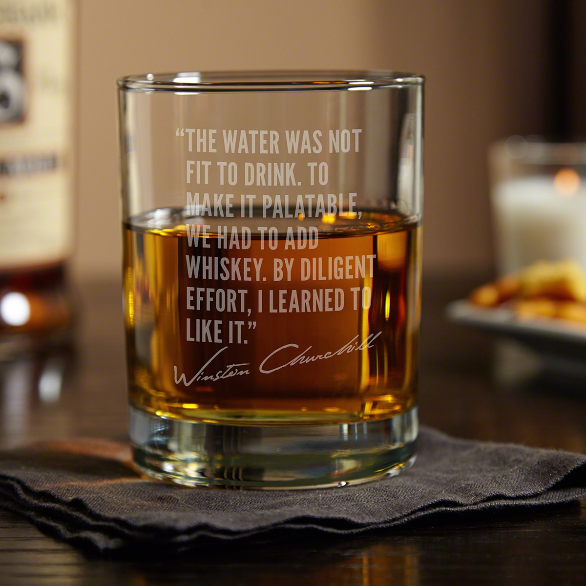 Winston Churchill Quote Etched Glencairn Crystal Whisky Glass 
